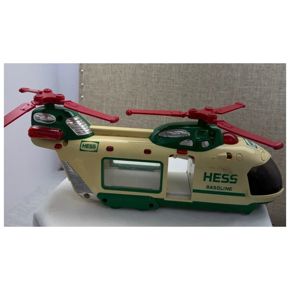 2001 Hess Gasoline Helicopter Vintage Dual Rotor Toy Green Cream Red 1555